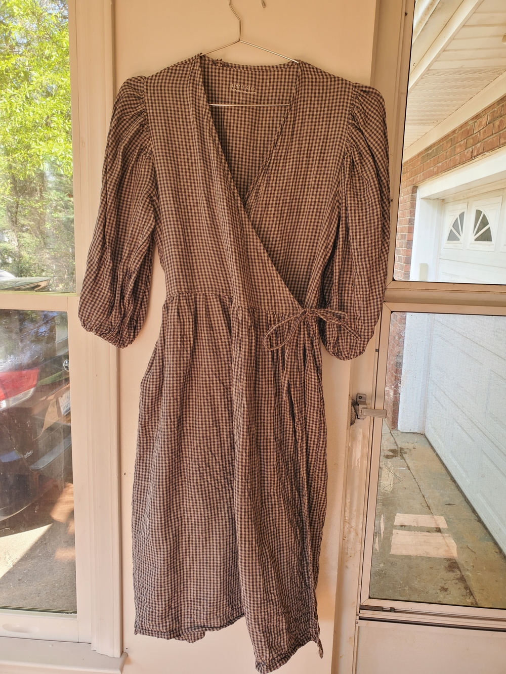 Simply Grey Gingham Check Maxi Wrap Dress